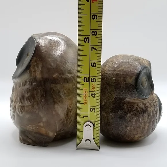 Vintage Owl Collection Otagiri Stoneware Bronze Pair Cryptomeria Wood Figurine - Picture 9 of 16
